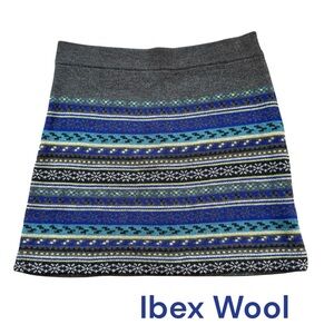 EUC Ibex Cozy 100%Wool Sweater Skirt Sz Large Grey with Blue/Green Nordic Design